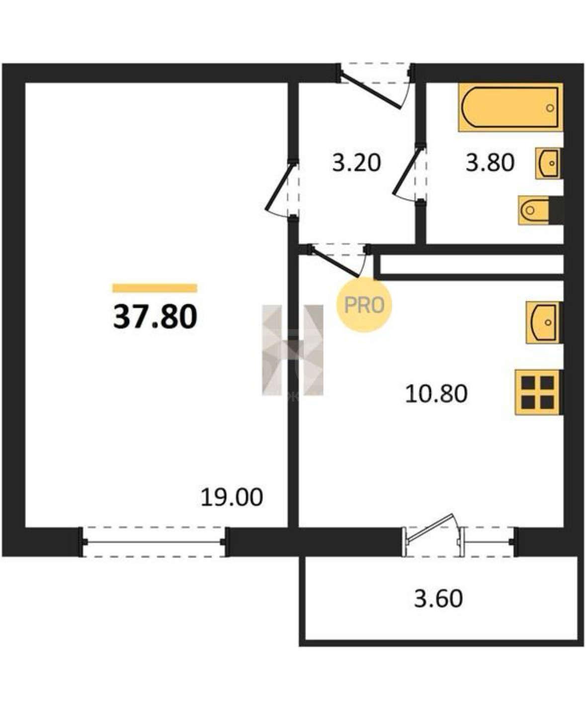 Фото 1 комнатная квартира 37.8 м2 этаж 5/7 в новостройке в ЖК «Счастье»: 4