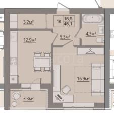 Фото 1 комнатная квартира 44.45 м2 этаж 1/4 в новостройке: 3