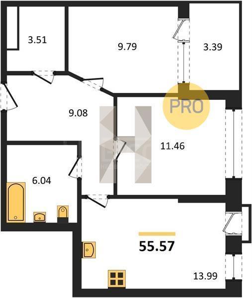 Фото 2 комнатная квартира 55.57 м2 этаж 7/21 в новостройке в ЖК «Z-town»: 24