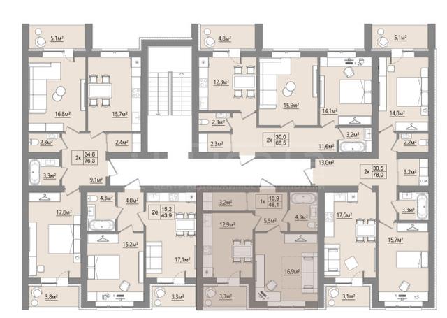 Фото 1 комнатная квартира 44.45 м2 этаж 1/4 в новостройке: 1