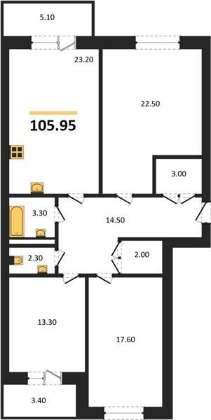 Фото 3 комнатная квартира 105.95 м2 этаж 4/4: 1