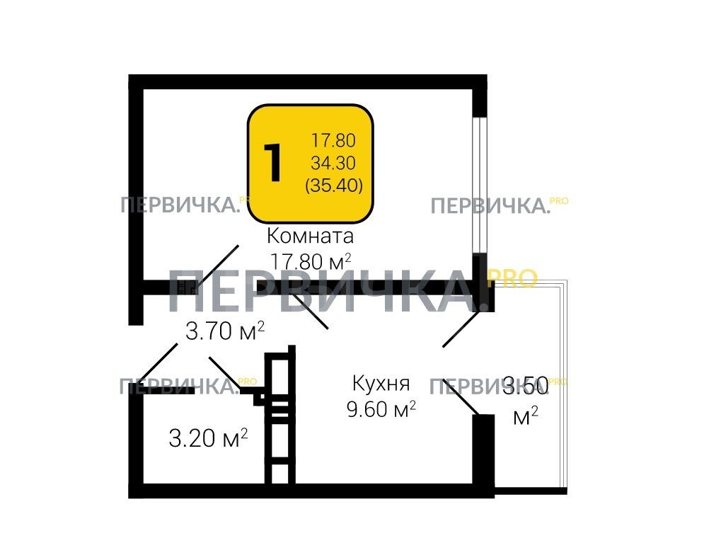 Фото 1 комнатная квартира 35.3 м2 этаж 21/25 в новостройке в ЖК «Современник»: 10