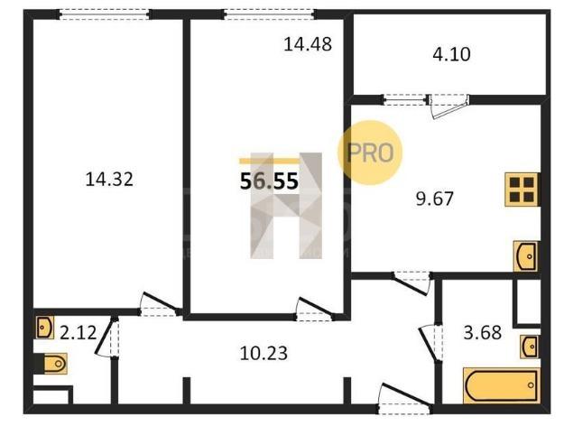 Фото 2 комнатная квартира 56.55 м2 этаж 15/17 в новостройке в ЖК «‎Алые паруса»: 5