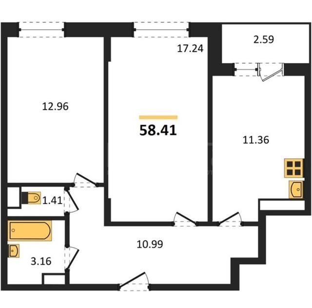 Фото 2 комнатная квартира 58.41 м2 этаж 6/20 в новостройке: 5