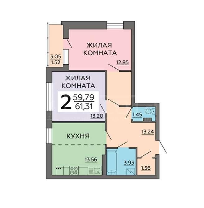 Фото 2 комнатная квартира 60.1 м2 этаж 2/10 в новостройке в ЖК «Суворов-Сити»: 13