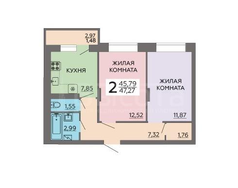 Фото 3 комнатная квартира 76 м2 этаж 11/23: 5