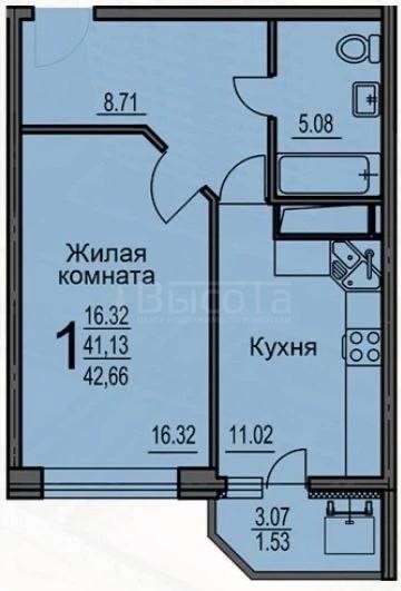 Фото 1 комнатная квартира 42.7 м2 этаж 19/25: 10