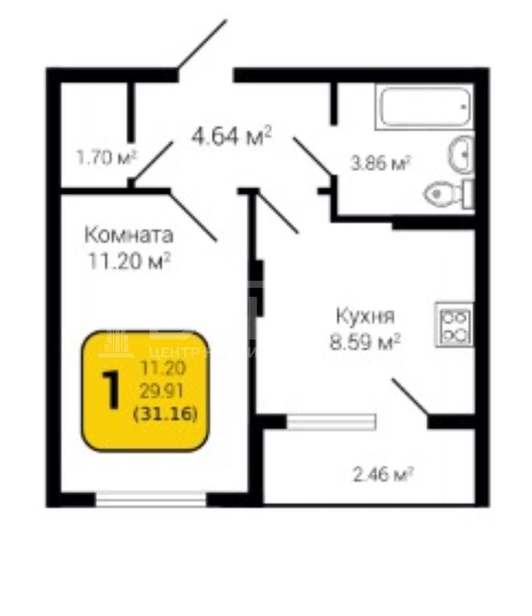 Фото 1 комнатная квартира 31.16 м2 этаж 14/20: 4